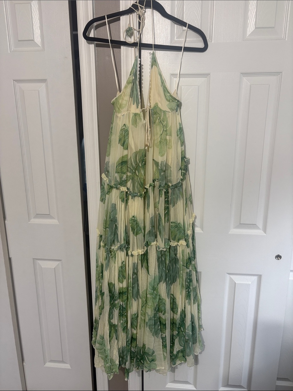 Free People Cream Maxi Dress with Green Leaf Print